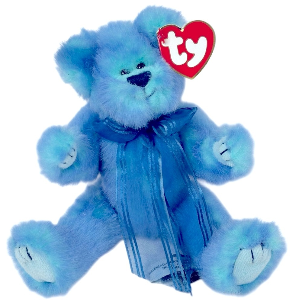 Ty 1993 Azure I’m Blue Without You 8 1/2” Furry Blue Bear Wearing A Long Bow